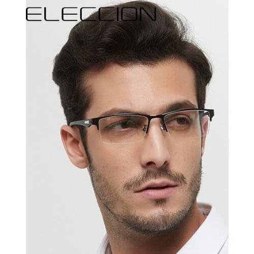 Men Square Hlaf Frames Transparent Glasses Metal Fashion Trending Eyewear Myopia Prescription Optical Eyeglasses Frame male