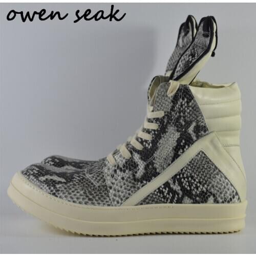 Owen Seak Men Shoes High-TOP Ankle Boots Serpentine Genuine Leather Sneaker Luxury Trainers Boots Casual Lace-up Zip Flat Shoes