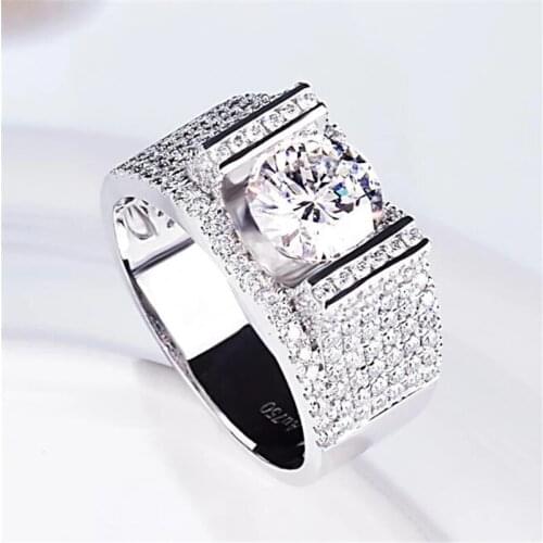 New Luxury Jewelry Male 925 Sterling Silver 1CT Floating Inlaid 5A Zircon CZ Diamond Rings For Men Fashion Ring Trend Jewelry