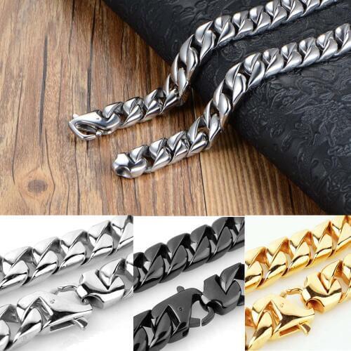 High Quality Stainless Steel Jewelry High Polished Heavy Curb Cuban Link Necklace Men Exaggerated Punk Chain 60cm*1.5cm 3Colors
