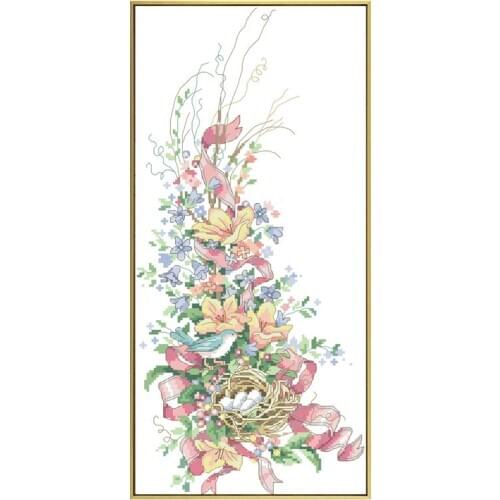 Bird in The Flowers Cross Stitch Pattern Kits Printed Fabric Embroidery Needlework Sets 11CT 14CT DIY Handmade Crafts Home Decor