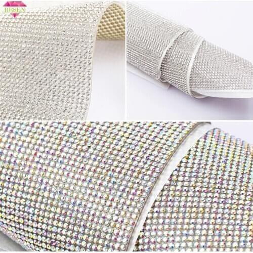 RESEN 24X40CM/PCS SS6 2MM Adhesive Hotfix Iron On Rhinestone Trim Glass Crystal Ribbon Trims Rhinestone Appliques Car Decoration