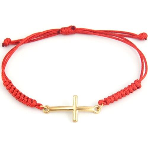 Stainless steel Small Cross Connector Women Men Knot Cord String Rope Adjustable Black Red Bracelet