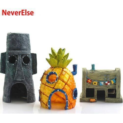 New Aquarium Ornament Pineapple House / Krusty Krab / Octopus'Easter Island Head House Betta Fish Tank Bottom Cartoon Decoration