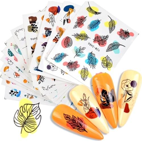 LCJ New Nail Art Stickers Black Leaf Flower Butterfly Water Decals Manicure Decorations For Nails Summer Sliders Foil