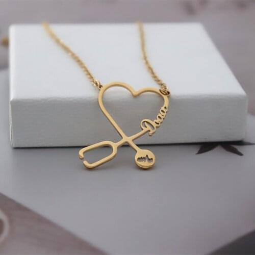 Customized Name Necklace Women Personalised Letter Stainless Steel Jewelry Gold Chain Old English Heart Pendant Nameplate Gift