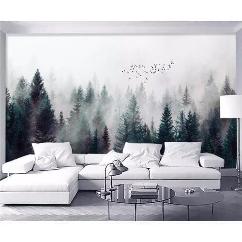 Custom wallpaper Modern Fresh Fog Forest Clouds Flying Bird Nordic TV backdrop 3d Living room Bedroom 3d wallpaper