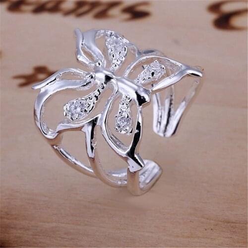 R35 Christmas gift free shipping wholesale Fashion butterfly silver color ring high quality fashion classic girl gift Jewelry