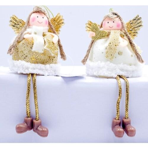 Christmas pendants angel girl doll gold silver pentagram christmas tree hanging toy garden decor christmas decorations for home