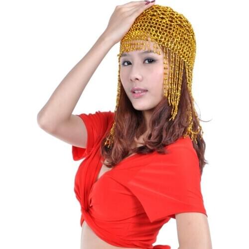 Adult Belly Dancing Hat Elastic Bead Tassel Cap Dance Hair Belly Dance For Women Accessories Belly Dance
