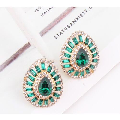 LUBOV Fashion Geometric Water Stud Earrings Luxury Gold Rhodium Color Rectangle Rhinestone Earring for Women Party Jewelry Gift