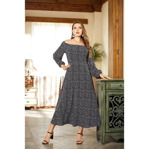 Women Dresses Summer Dot Print Lolita Dress Black Dress Strapless Female Large Size Dress Plus Size Vestidos Dress Long Sleeve
