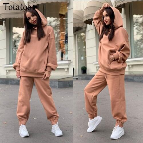 Totatoop Autumn Winter Women Hoodies Two Piece Set Tracksuit 2020 Warm Long Sleeve Loose Jogger Pants Female Thick Clothes