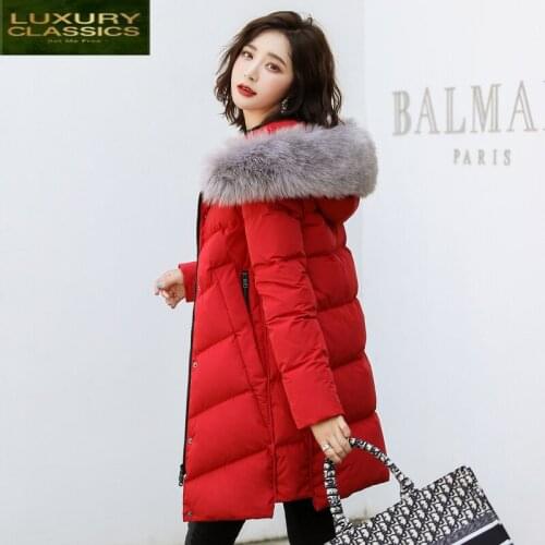 Women Winter Down Jacket Long Down Coat Female Large Fur Hooded Fashion Clothes Ultra Light Duck Down Jacket Hiver 190159