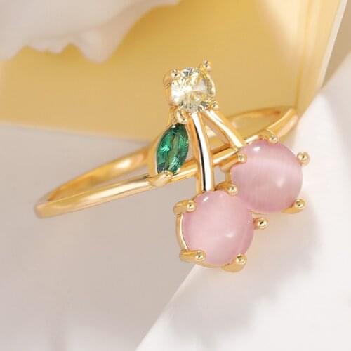 Womens Fashion Cherry Rings Cute Jewelry Stainless Steel Fruit Ring 2021 Bague Femme