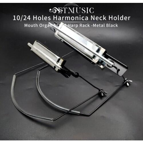 10 Holes 24 Holes Harmonica Neck Holder Mouth Organ Stand Harmonica Harp Rack -Metal black New