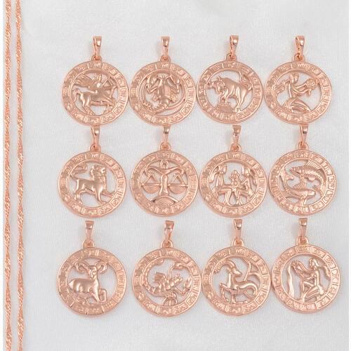 Anniyo 12pcs Twelve Constellations Pendant Necklaces for Women Girl ROSE GOLD Twelve Horoscope Star Sign Jewelry Gifts #062604
