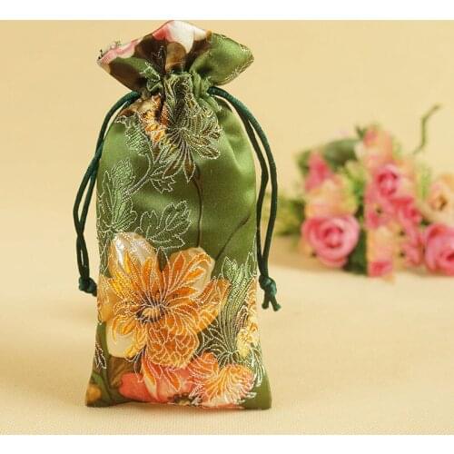 20pcs Wedding Decor Christmas Birthday Gift Bag Drawstring Pouches Bags Handmade Satin Embroidered Wedding Candy Packaging Bags