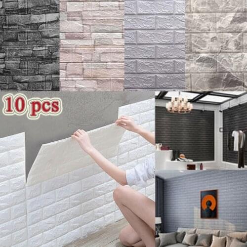 10 Pcs 3D Wall Stickers Self-Adhesive Tile Waterproof Foam Panel Living Room TV Background Protection Wallpaper DIY Home Decor