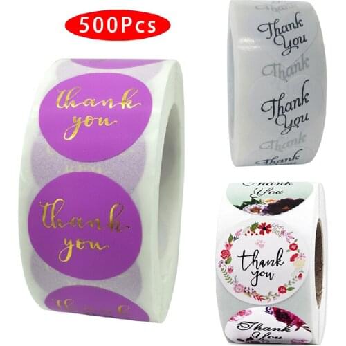 500Pcs/set Cute Kawaii Thank You Sticker Seal Label Aesthetic Heart Flower Vintage Scrapbooking Scratch Off Journal Art Supply