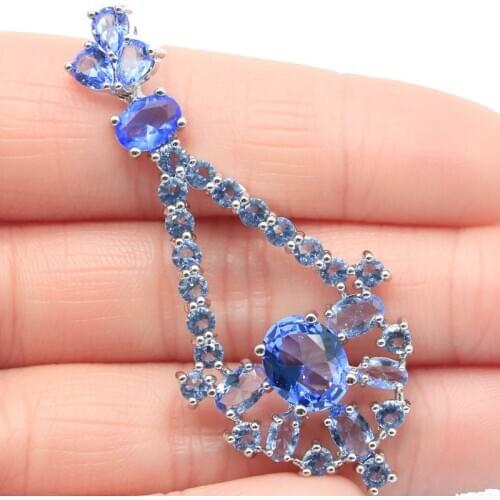 57x25mm Long European Design Jewelry Set Created Violet Tanzanite Green Peridot Unique Fahion Jewelry Silver Earrings Pendant