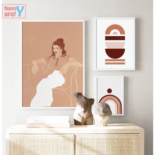 Boho Woman Abstract Poster Nodic Posters and Prints Color Block Wall Art Canvas Painting Pictures for Living Room Home Decor