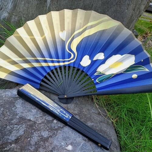 Anime Game Genshin Impact Kamisato Ayaka Venti Xiao Folding Fan Handheld Double-Sided Cloth Fan Dance Hand Fan Costume Props