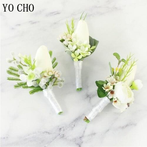 White Tulip Wrist Corsage Bridesmaid Bracelet Tea Rose Silk Flower Wrist Corsage Bracelets Wedding Hand Flowers Men Boutonniere