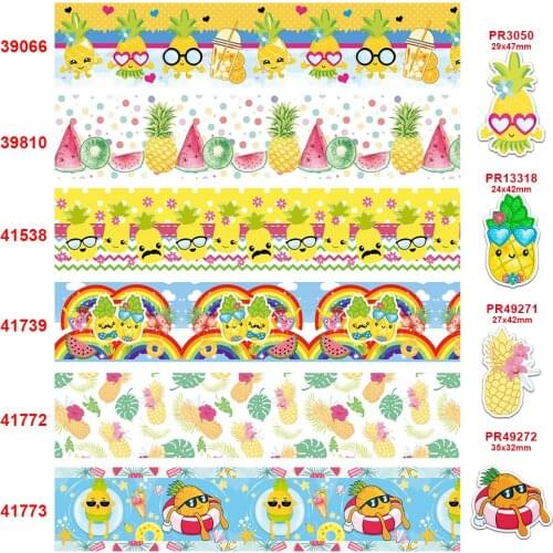 Free shipping pineapple printed grosgrain ribbon 39066