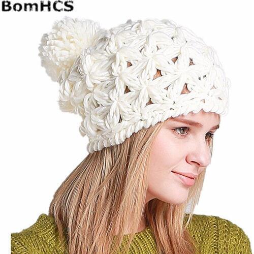 BomHCS Fashion Simple Handmade Knitted Hat Winter Caps Beanie Hats for Women