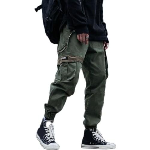 Cargo Pants Men Drawstring Male Fashion Trousers American Style High Street Multi Pocket Branded Clothes 2021 Autumn Black