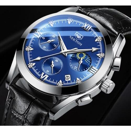 NEKTOM Men Fashion Watch Male Clock Fashion Luxury Steel Watches Waterproof Quartz Wristwatch Date Blue Dial Clock For Men Watch