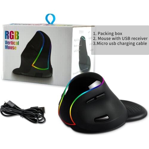 Wireless Vertical Mouse USB Rechargeable RGB Gaming Mouse Optical 1600DPI Ergonomic Mice 2.4G PC Gamer Mause For Laptop Notebook