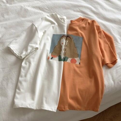 JulyPalette 2XL O-neck Short Sleele Women T-shirts 2021 Summer Ladies Cartoon Girls Print Tees Casual Loose Female Pullovers