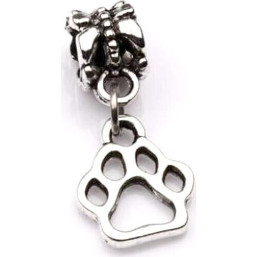 Hot Sell ! 100pcs Zinc Alloy Hollow Paw Print Dangle Bead Fit Charm Bracelet 11 x 26 mm (za254)