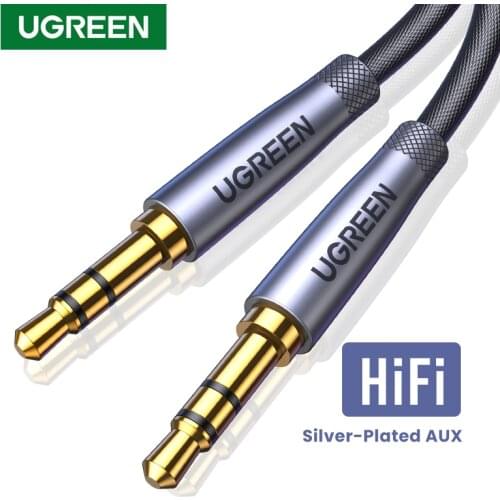 UGREEN HiFi AUX Cable 3.5mm Audio Speaker Cable 3.5 jack For Guitar Silver-plated Braided Wire Auxiliary Car Headphone Cable