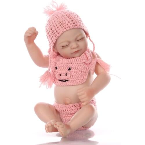 KEIUMI Mini Reborn Baby Doll Whole Silicone 11 Inch 27cm Realistic Baby Doll With Knitted Pig Patter Suit Kid Birthday Xmas Gift
