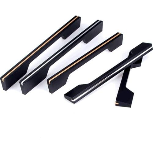 KK&FING New Light Luxury Black Aluminum Alloy Handle Cabinet Door Handles Wardrobe Shoe Cabinet Dresser Knobs Furniture Hardware
