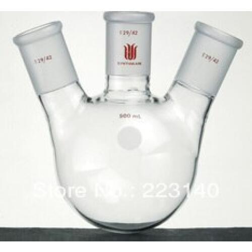Flask, Three neck, Angled, Capacity:25ml, Center joint:19/22, Side Joint:14/20