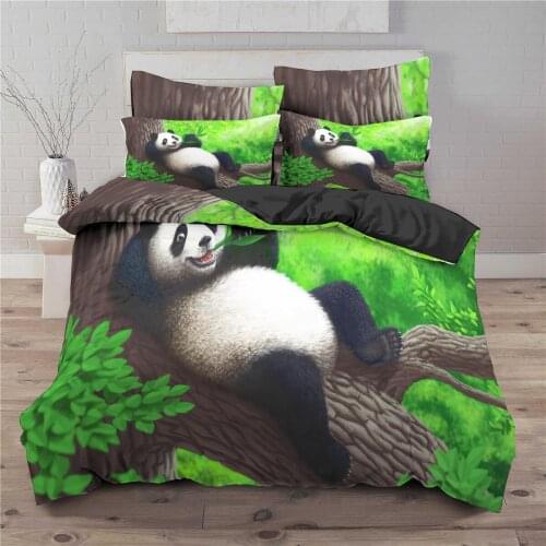 Leaf Panda Cute Bedding Bed Sets for Girl Bedroom Comforter Set Twin Size Cartoon Animal Duvet Cover Sets Kids Single 140x210cm