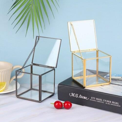 Square Geometrical Glass Jewelry Box Flower Room Ring Earring Jewelry Organizer 8x8x8cm