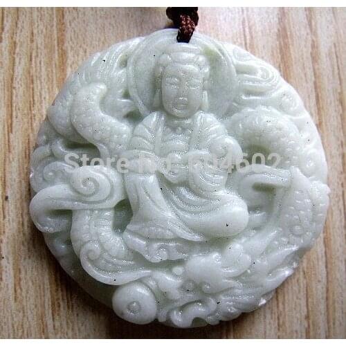 Lantian chalcedony Dragon Kwan-Yin Amulet Pendant 370