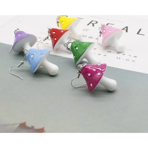 Fashion Creative Dangle Earrings Girl Colorful Handmade 3D Resin Mushroom Pendant Jewelry Gift