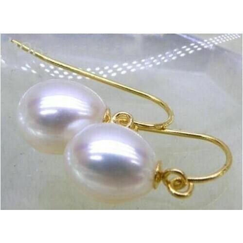 Fashion Genuine AAA+++ 9*10mm white drop akoya pearl dangle earring 14k