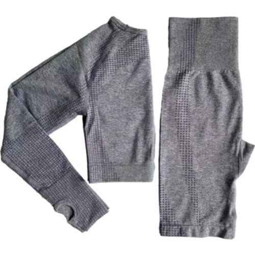 2021 New Women Gym Outfit Sport Wear Workout Clothes Long Sleeve Fitness Crop Top + Yoga Fifth Pants Leggings Seamless Yoga Set