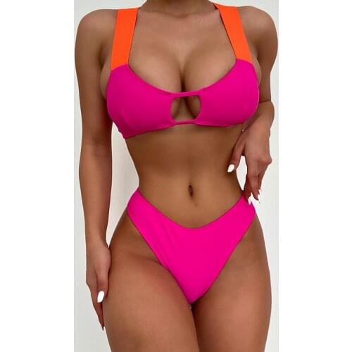 2021 NEW Womens Solid Split Cross Strap Swimsuit Sexy Two Pieces Push Up Bikini Set Hollow Out Swimwear Low Waist Bathing Suit