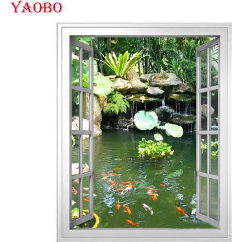 New arrival Diy diamond painting window outside picture rhinestones embroidery diamond mosaic fish koi pond sticker cross stitch