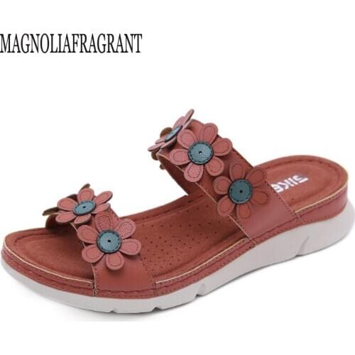 New Stylish Female-shoes Womens Bohemian Flower Flat Slippers Summer Sandals Non-slip Beach Shoes Sapatos novos senhoras hy744