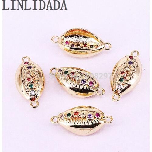 20Pcs Charm fashion gold electroplated conch shell Micro Pave CZ Zircon Connector for diy women jewelry Making