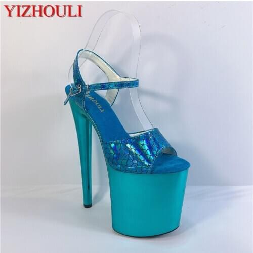8 "high heel banquet stage fish scale vamp color electroplated 20 cm stiletto sandals, sexy pole dancing shoes